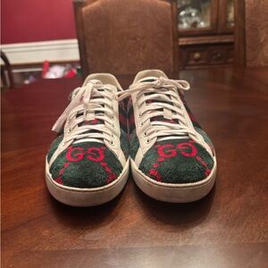 Gucci White and Green Lace-Up Sneakers